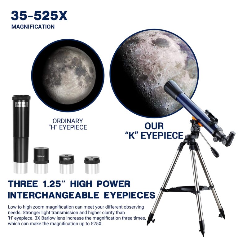 ESSLNB Telescope for Adults 700X70mm with K4/10/20 Eyepieces 525X Telescopes for Kids and Beginners Erect-Image Refractor Telescope with Stainless Steel Tripod Phone Mount and Red Dot Finderscope