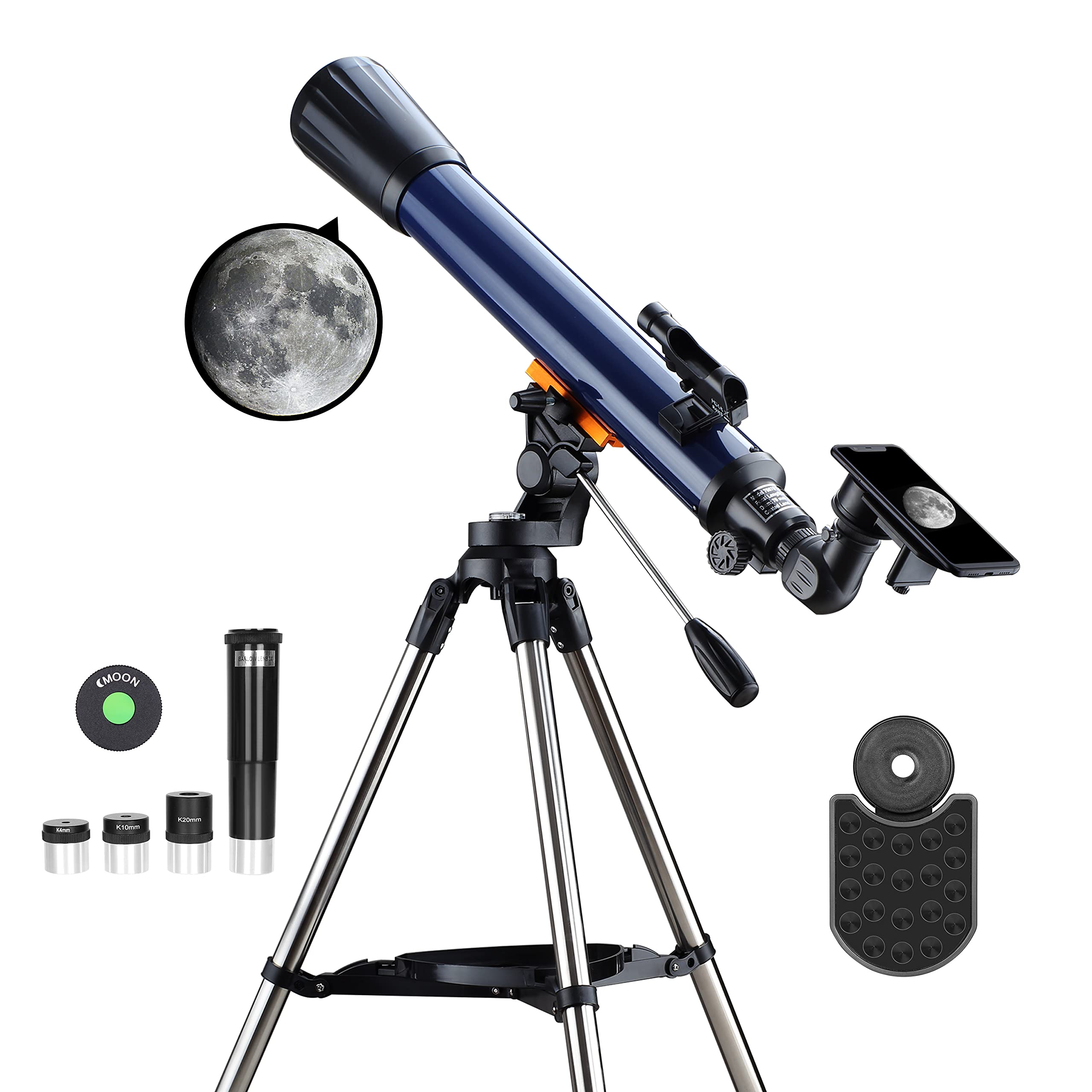 ESSLNB Telescope for Adults 700X70mm with K4/10/20 Eyepieces 525X Telescopes for and Erect-Image Telescope with Stainless Steel Tripod Mount and Red Dot Finderscope