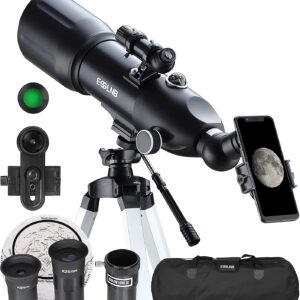 ESSLNB Telescopes for Adults Kids Astronomy Beginners 80mm Astronomical Telescopes with 10X Phone Mount Refractor Telescope Tripod and Carrying Bag Erect-Image Travel Telescope with Moon Filter